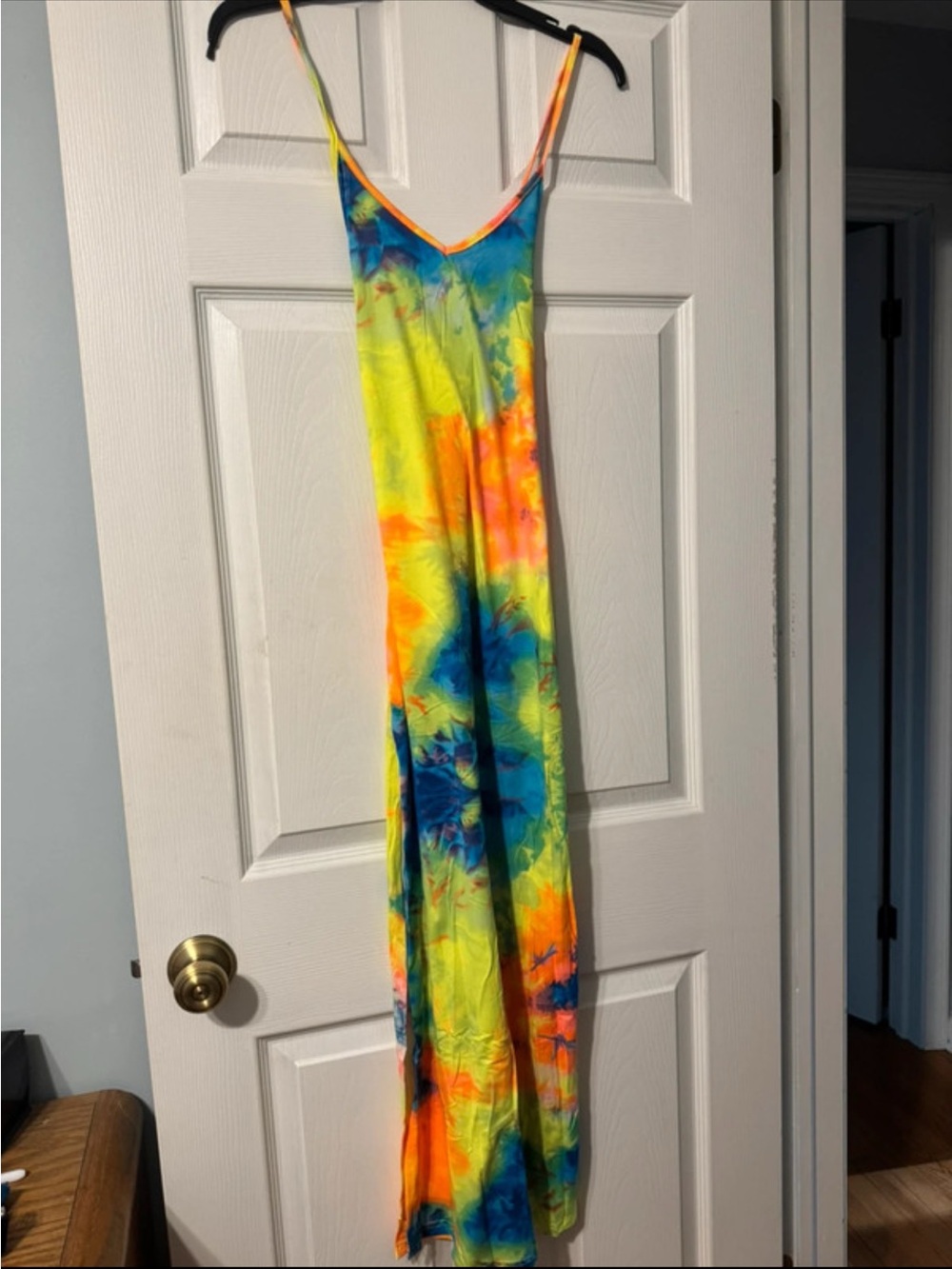 TRUE ROCK Neon Tie-Dye Maxi Dress in Yellow, Blue & Orange